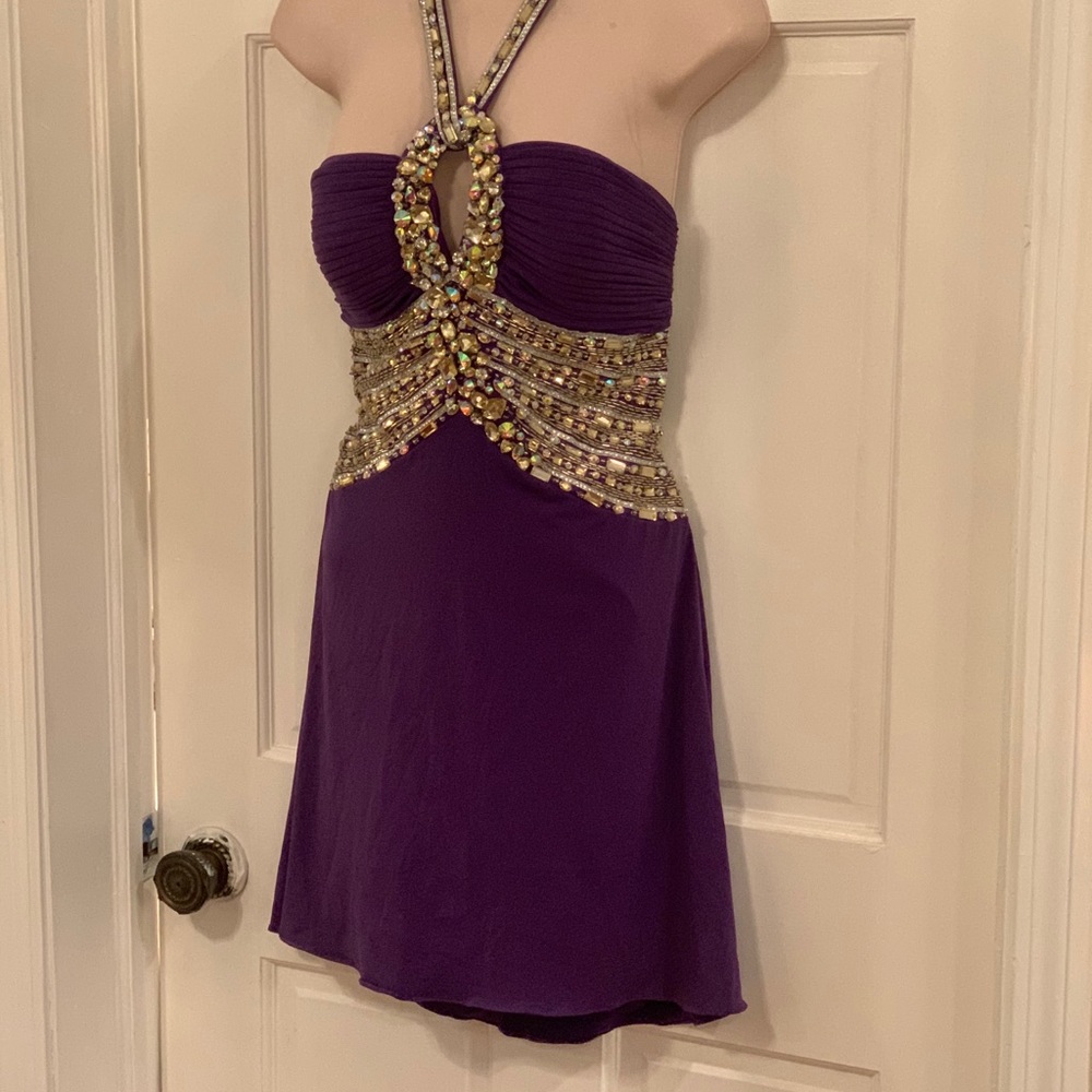Terani Couture short bead keyhole purple dress - Picture 2 of 10